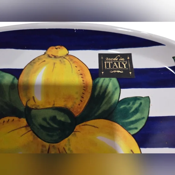 Nova Deruta - Vibrant Lemon Striped Plate/ Platter Made In Italy Hand Painted - Picture 2 of 7